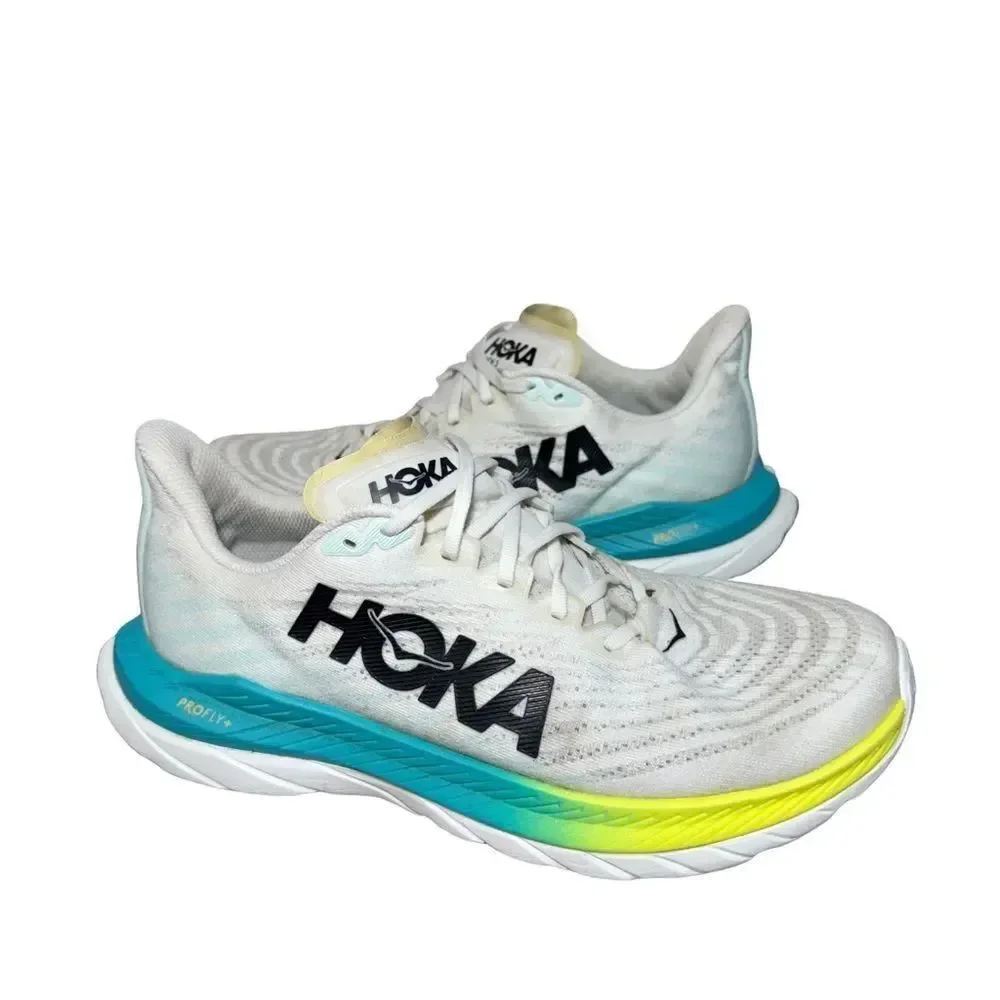 Hoka Mach 5 White and Yellow Athletic Sneakers size 9D